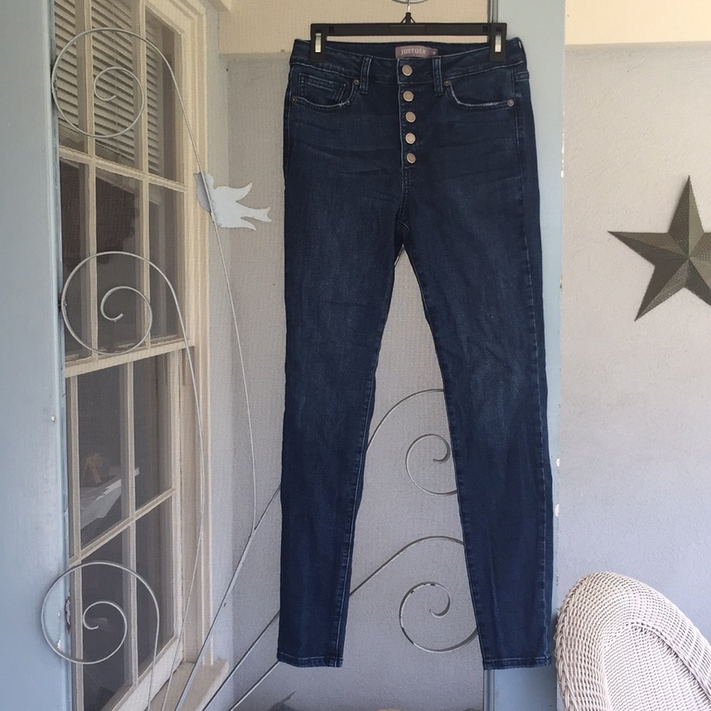 Dark denim high rise jeans, 8